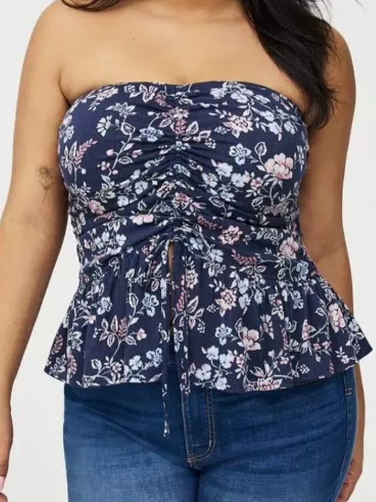 torrid Tops - Torrid Navy Floral Ruched Strapless Peplum Top NWT Size 2X